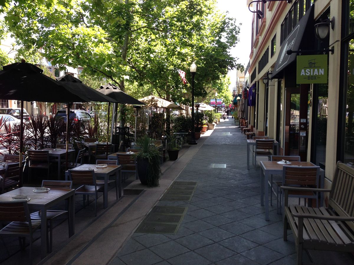 Wide tree-lined sidewalks on Castro Street