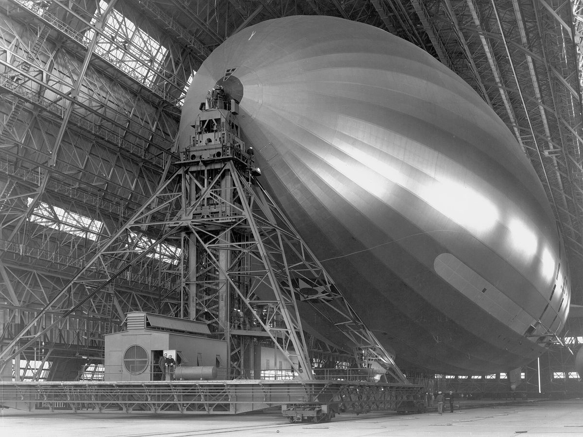 The USS Macon docked inside Hangar One